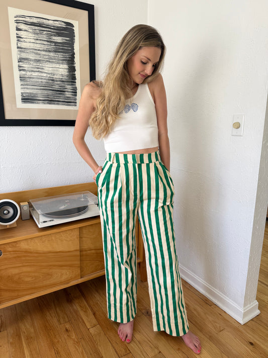 Aureum Bree Green Striped Wide Leg Pants