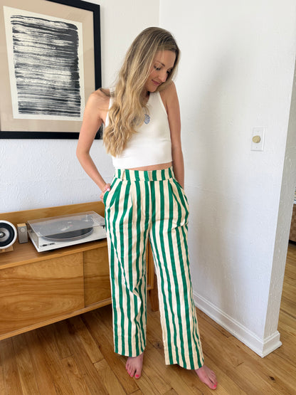 Aureum Bree Green Striped Wide Leg Pants