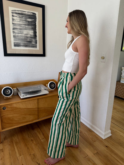 Aureum Bree Green Striped Wide Leg Pants
