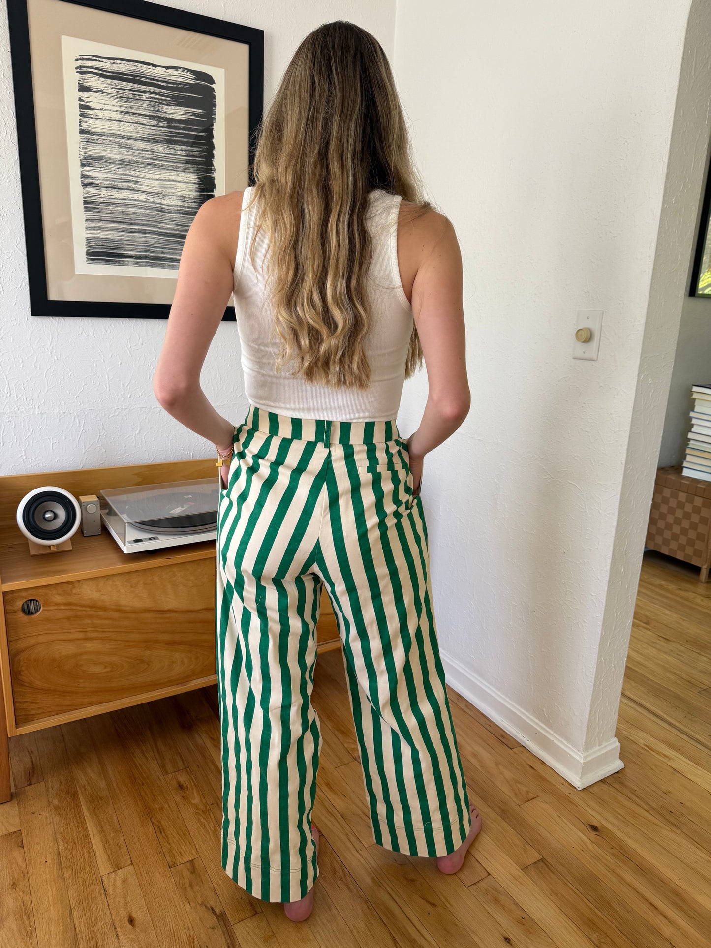 Aureum Bree Green Striped Wide Leg Pants