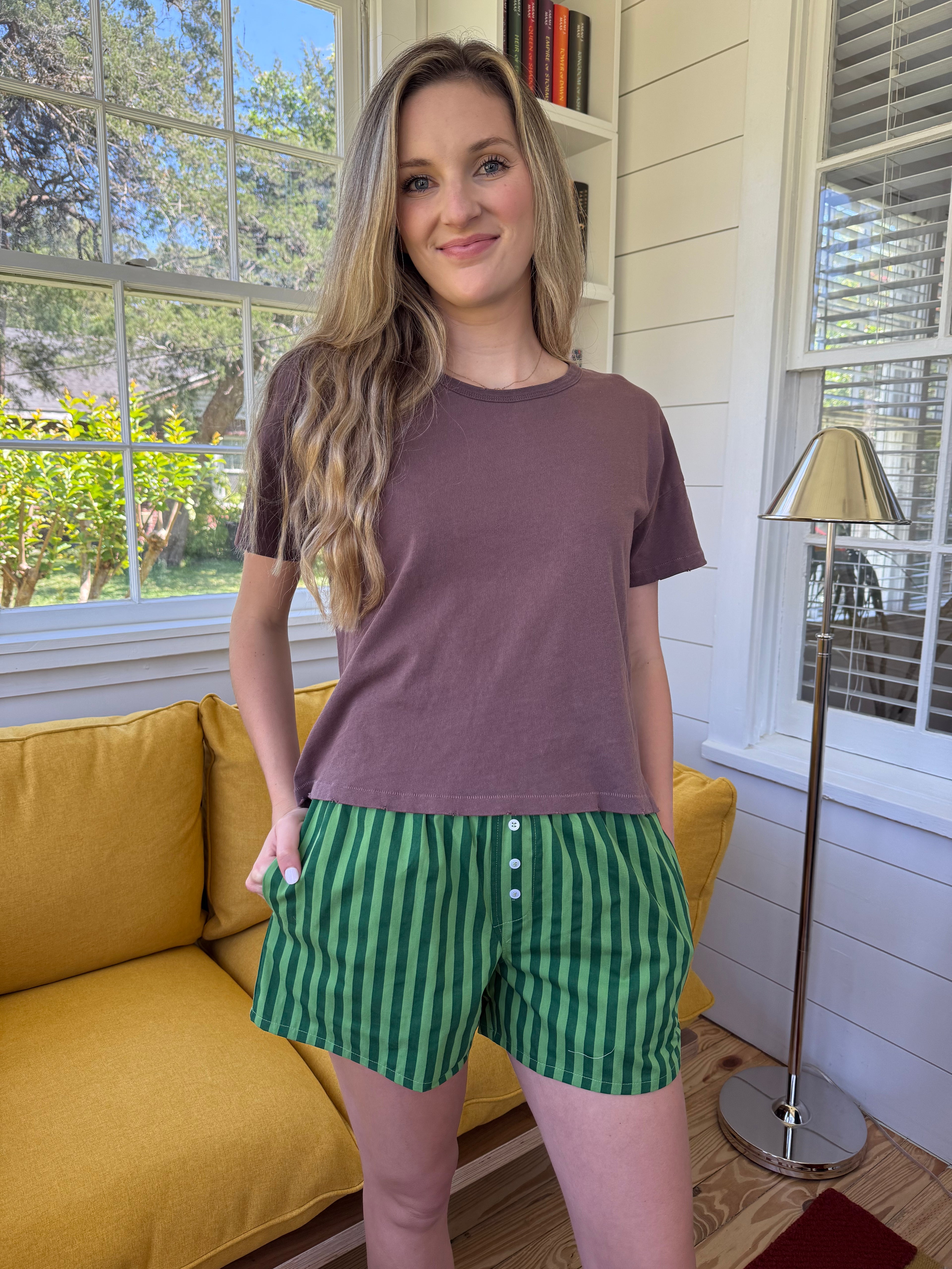 Things Between Bristol Green Striped Boxer Shorts (M)