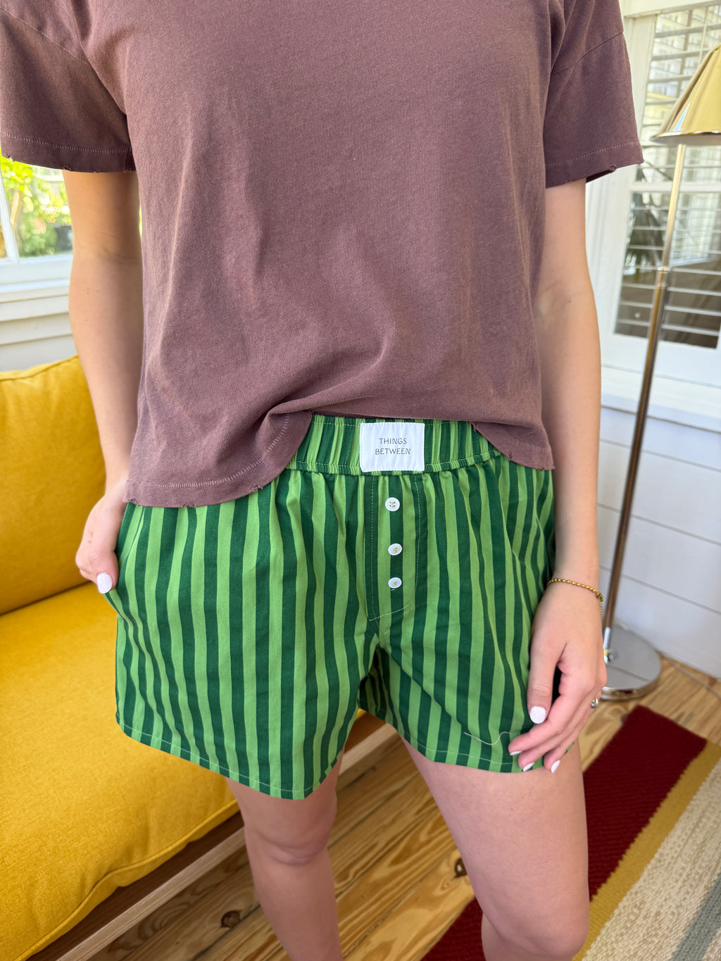 Things Between Bristol Green Striped Boxer Shorts (M)