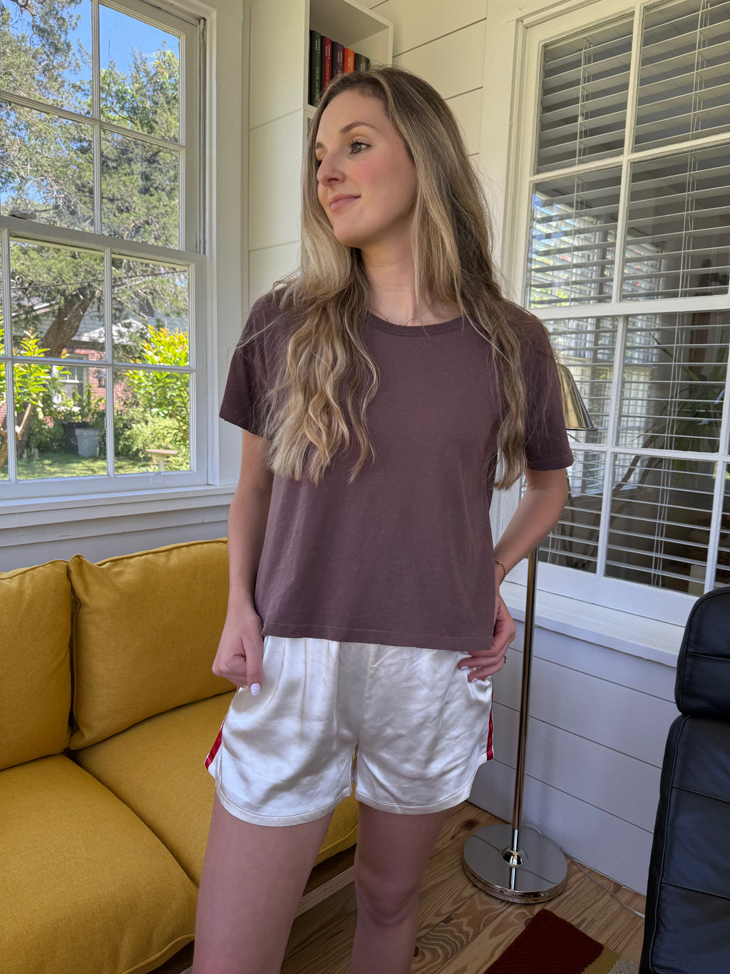 Things Between Brice Ivory Satin Stripe Boxer Shorts