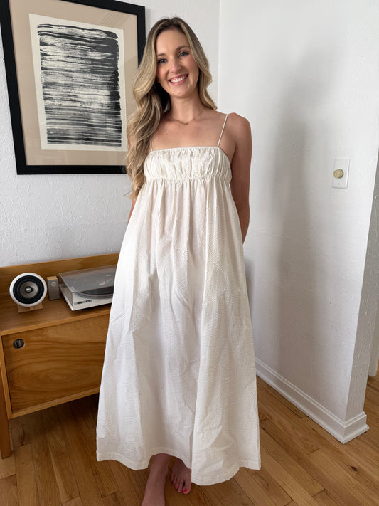 Brianna Cream Crinkle Sleeveless Empire Maxi Dress