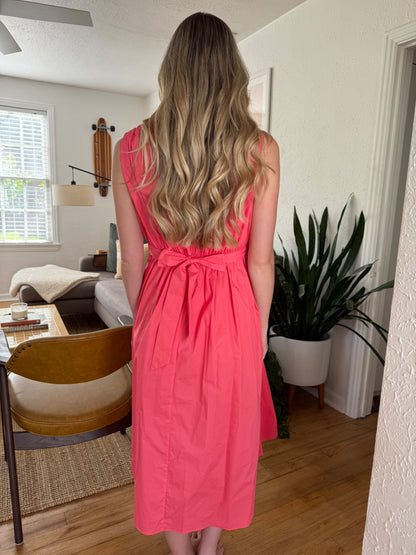 Lucy Paris Ilona Coral Floral Belted Midi Dress