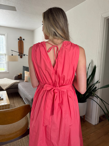 Lucy Paris Ilona Coral Floral Belted Midi Dress