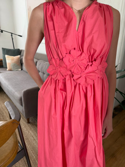 Lucy Paris Ilona Coral Floral Belted Midi Dress