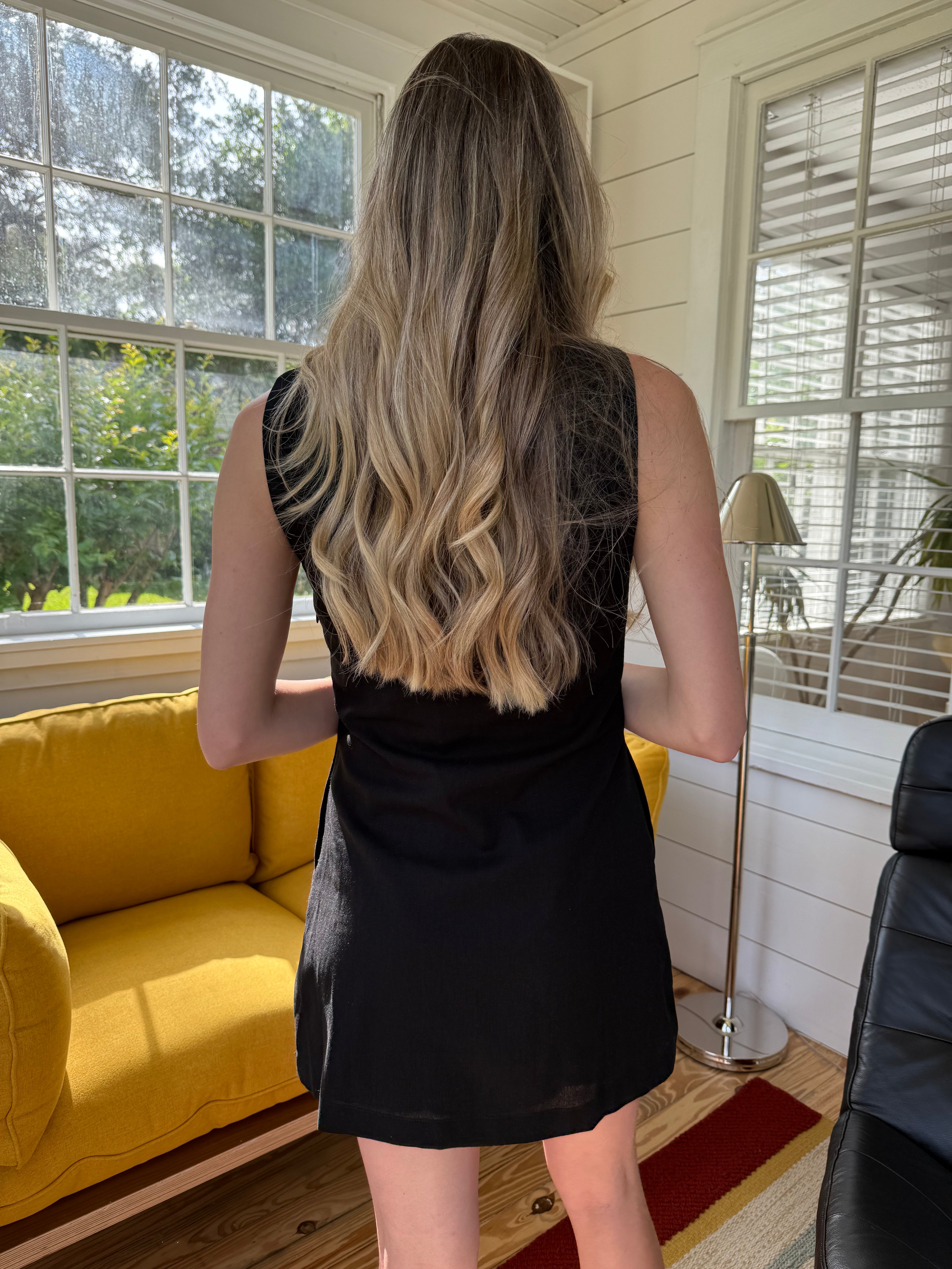 Miou Muse Serena Linen Square Neck Mini Dress (Black)