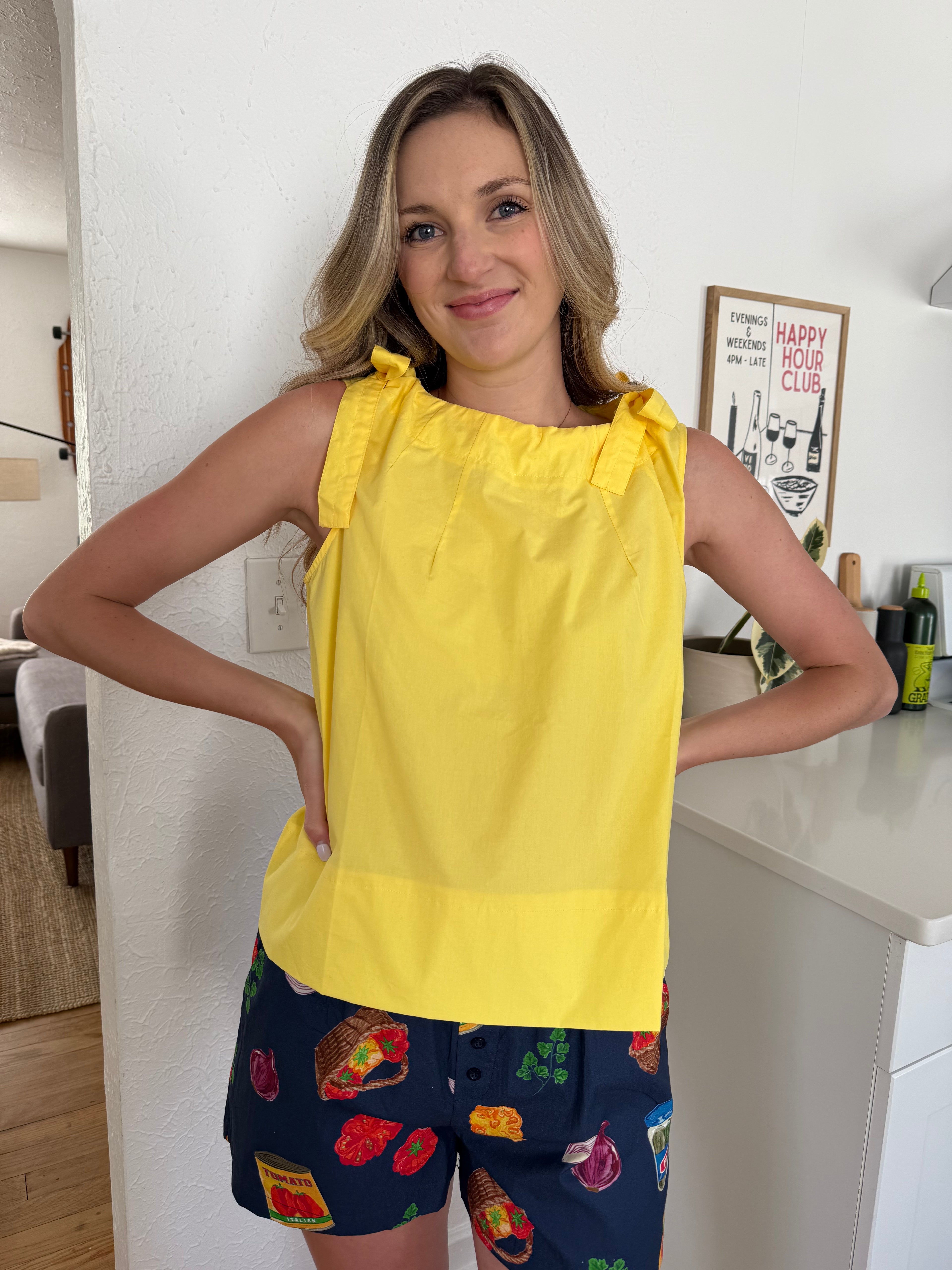 PINCH Brooke Yellow Tie Detail Cotton Sleeveless Top (M)
