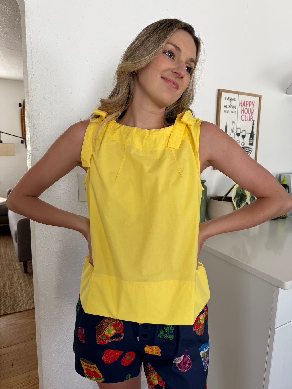 PINCH Brooke Yellow Tie Detail Cotton Sleeveless Top (M)