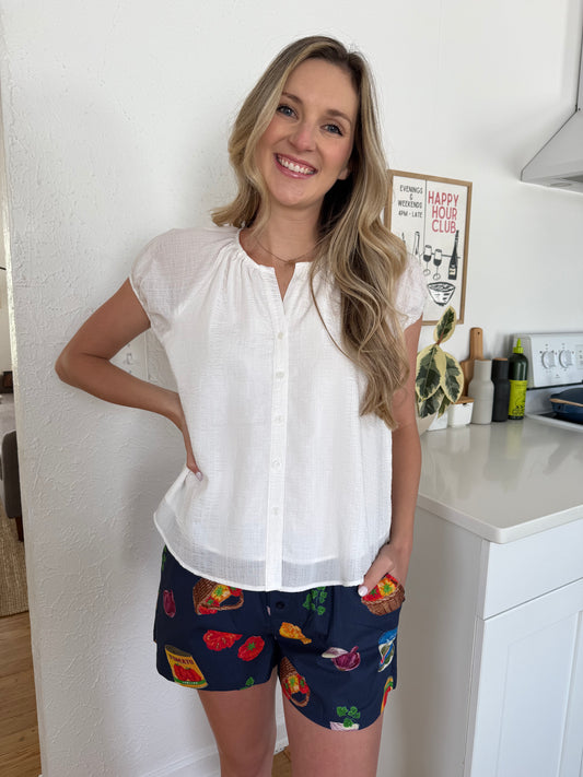 Current Air Camila White Crinkle Buttoned Top