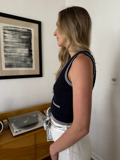 Current Air Chloe Knit Gold Buttoned Vest Top (Navy)