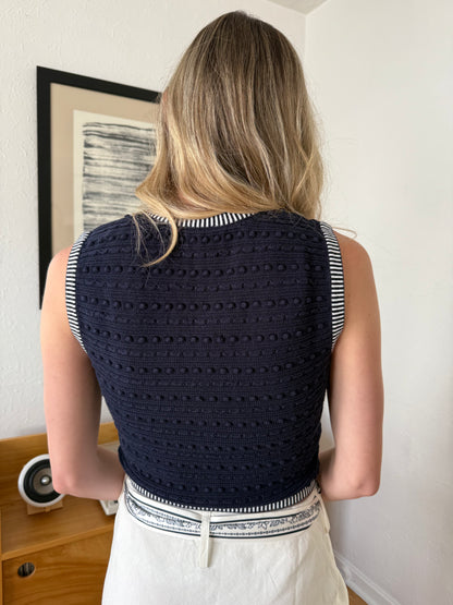 Current Air Chloe Knit Gold Buttoned Vest Top (Navy)
