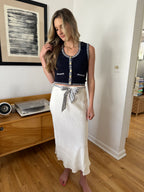 Current Air Cora Scarf Belted Cotton Midi Skirt (White)