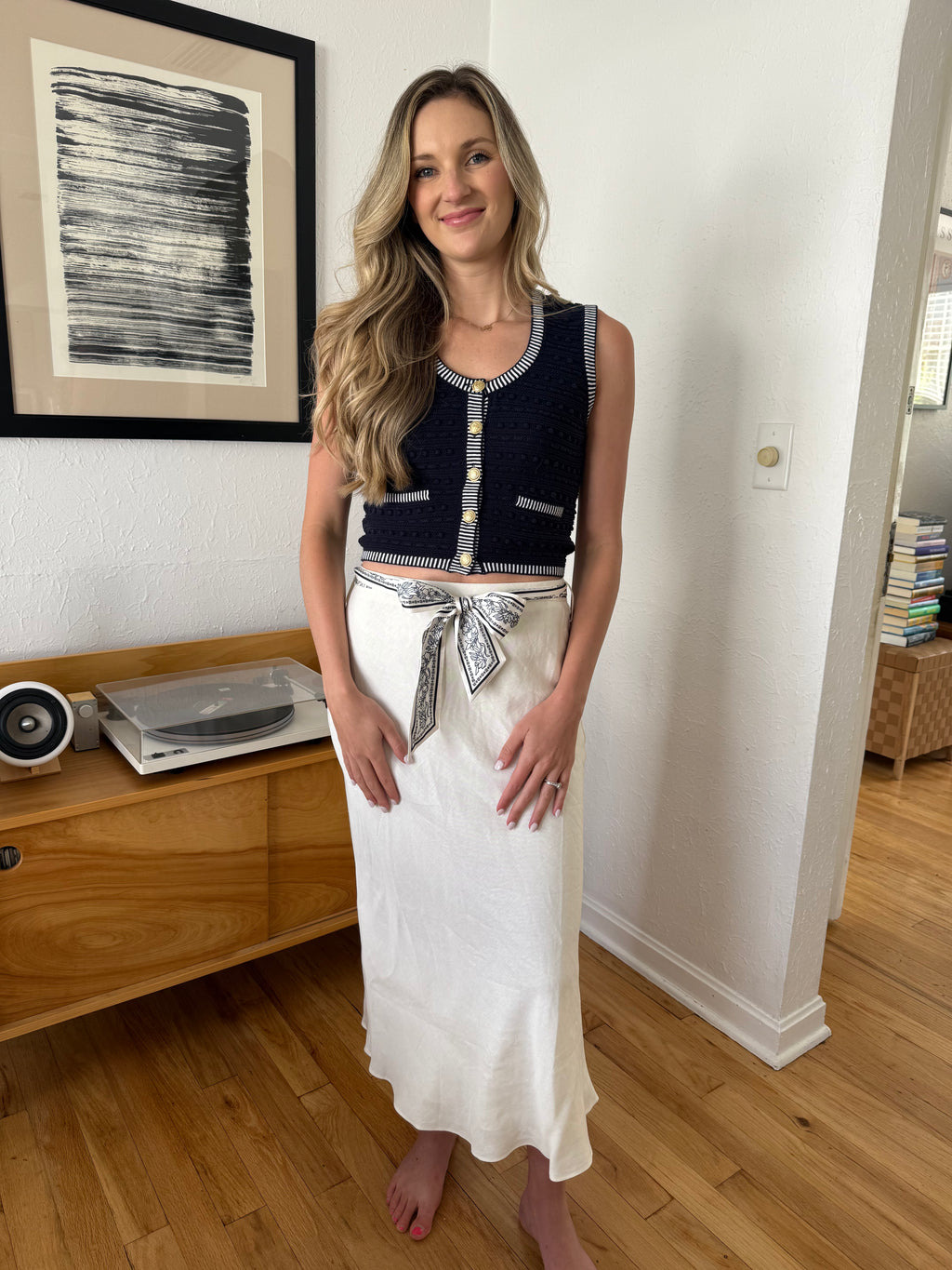 Current Air Cora Scarf Belted Cotton Midi Skirt (White)