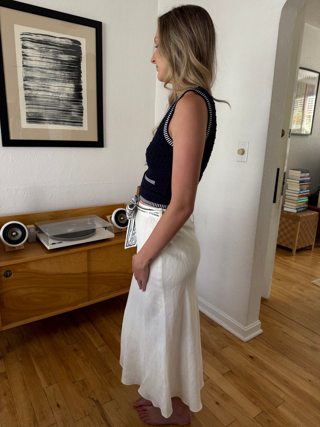 Current Air Cora Scarf Belted Cotton Midi Skirt (White)