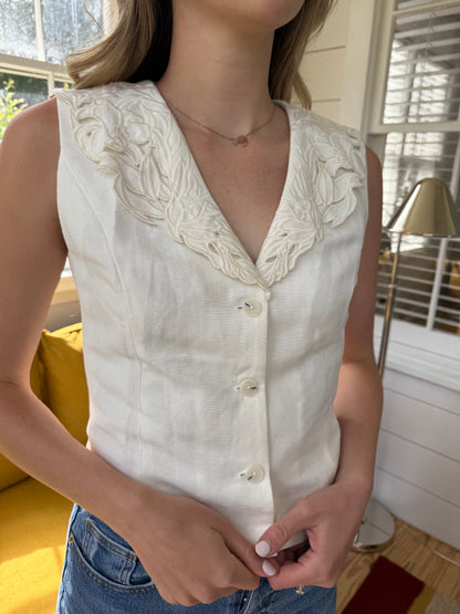 Current Air Callie Cream Eyelet Collar Vest Top