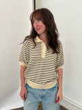 Miou Muse Demi Black Striped Knit Collared Top (M)
