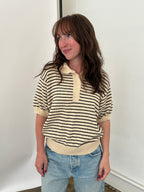 Miou Muse Demi Black Striped Knit Collared Top