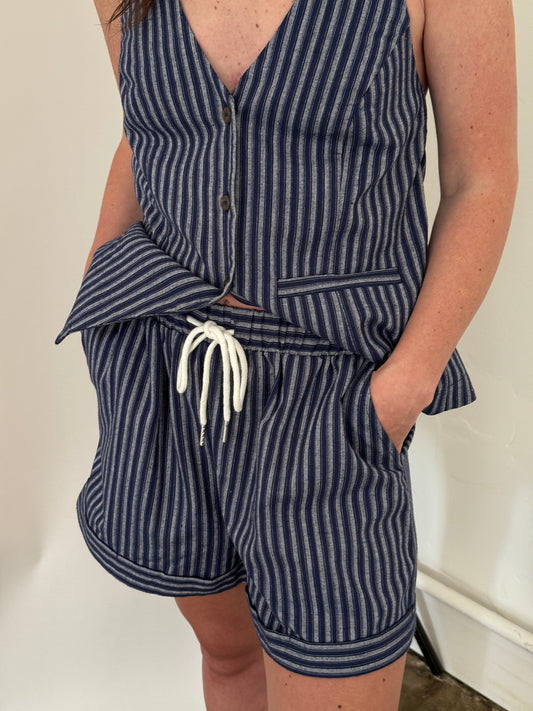 Needii Delilah Linen Striped Drawstring Shorts