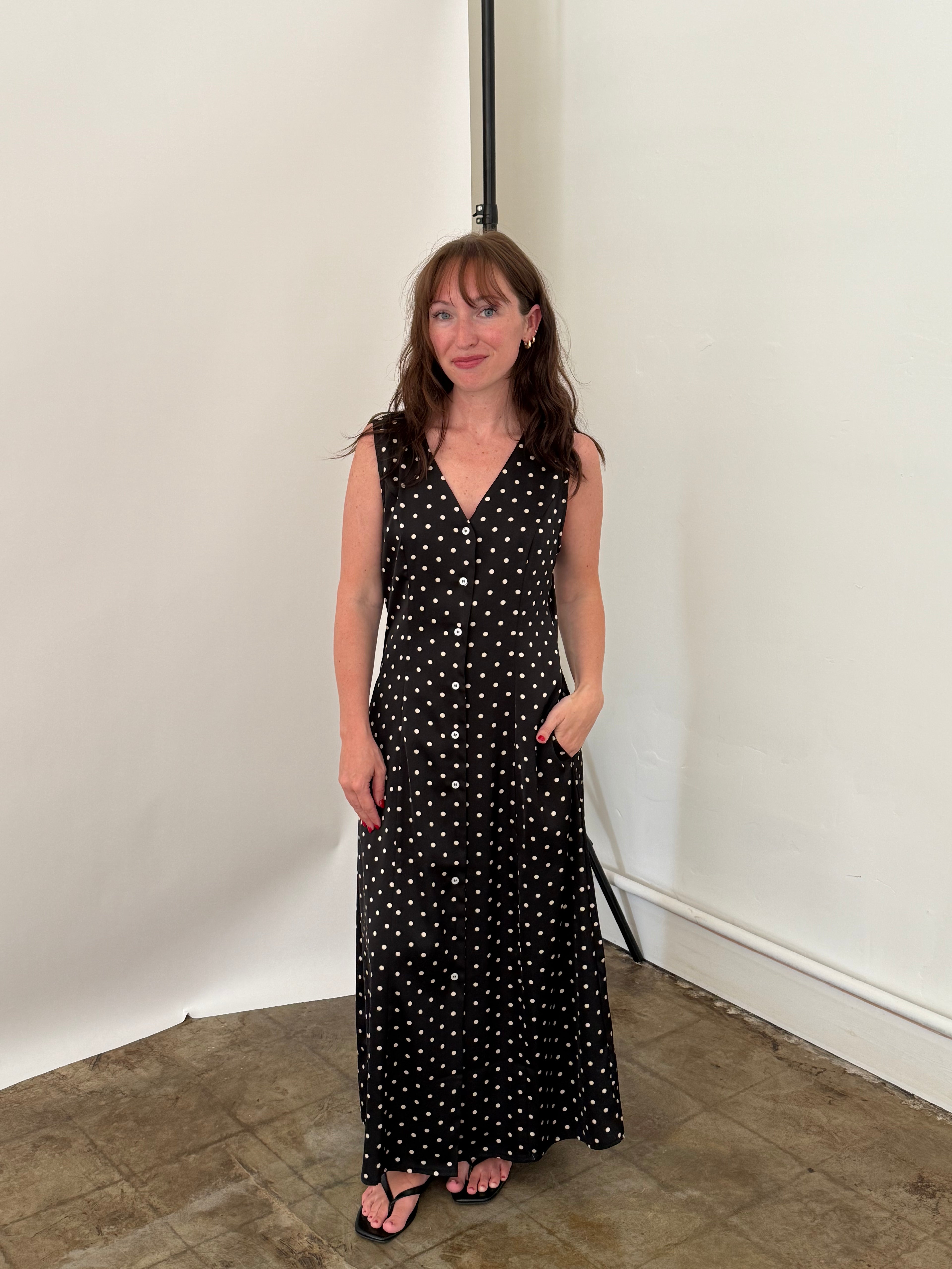 Things Between Daphne Black Polka Dot Sleeveless Maxi Dress