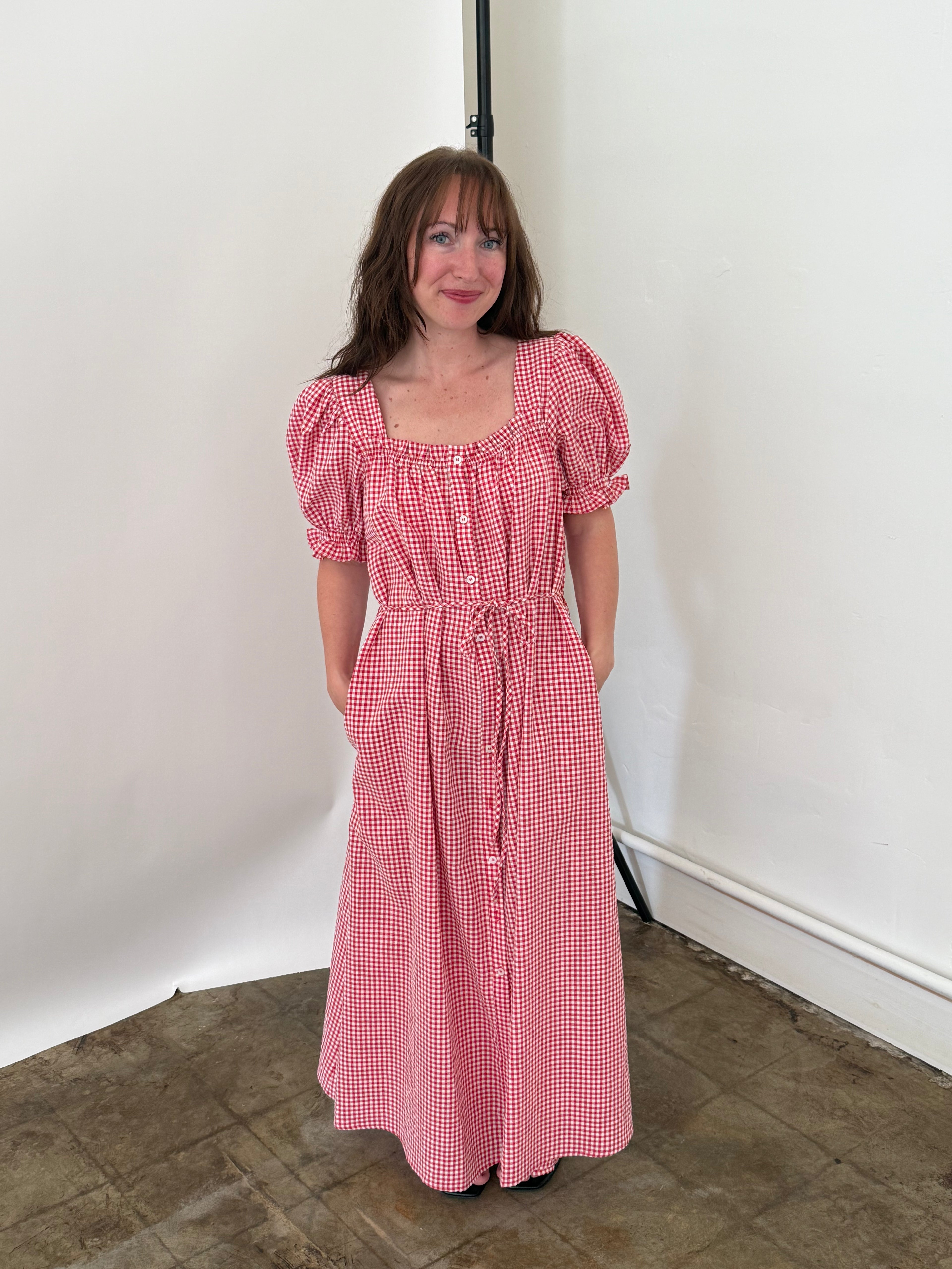 Things Between Della Red Gingham Puff Sleeve Maxi Dress Momni Boutique Things Between Della Red Gingham Puff Sleeve Maxi Dress Momni Boutique