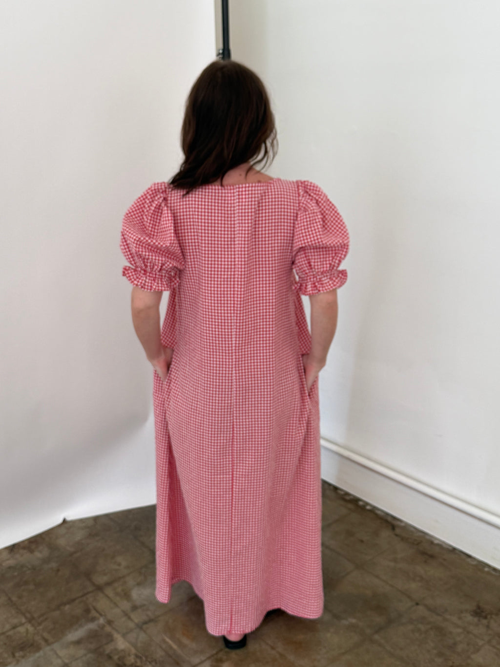 Things Between Della Red Gingham Puff Sleeve Maxi Dress