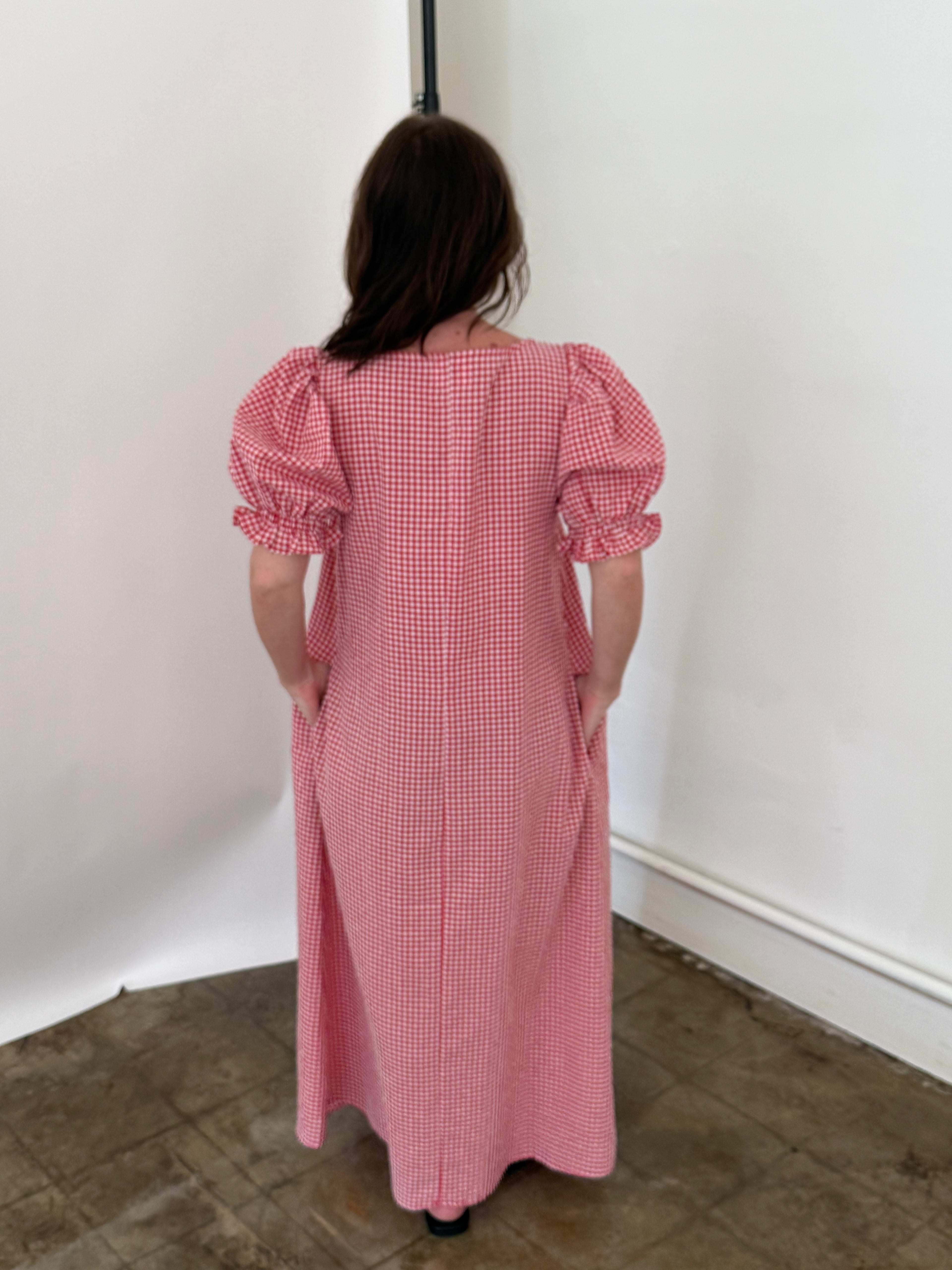 Things Between Della Red Gingham Puff Sleeve Maxi Dress