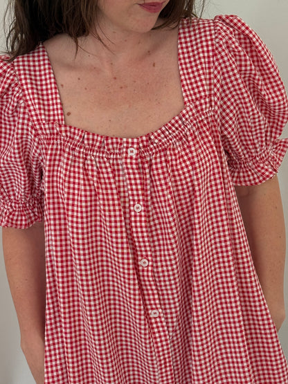 Things Between Della Red Gingham Puff Sleeve Maxi Dress