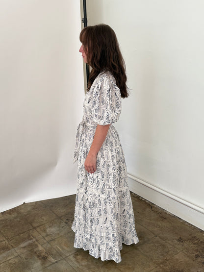 PINCH Dylan Navy Floral Buttoned Midi Dress