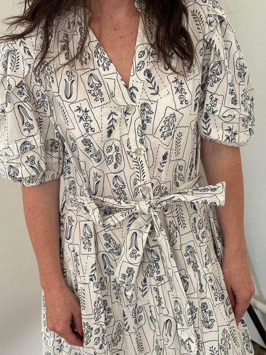 PINCH Dylan Navy Floral Buttoned Midi Dress