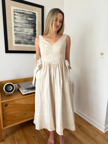 Sofie the Label Ellis Natural Linen Bow Waist Midi Dress