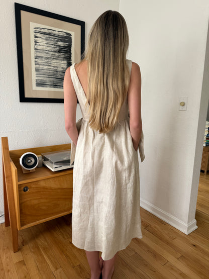 Sofie the Label Ellis Natural Linen Bow Waist Midi Dress