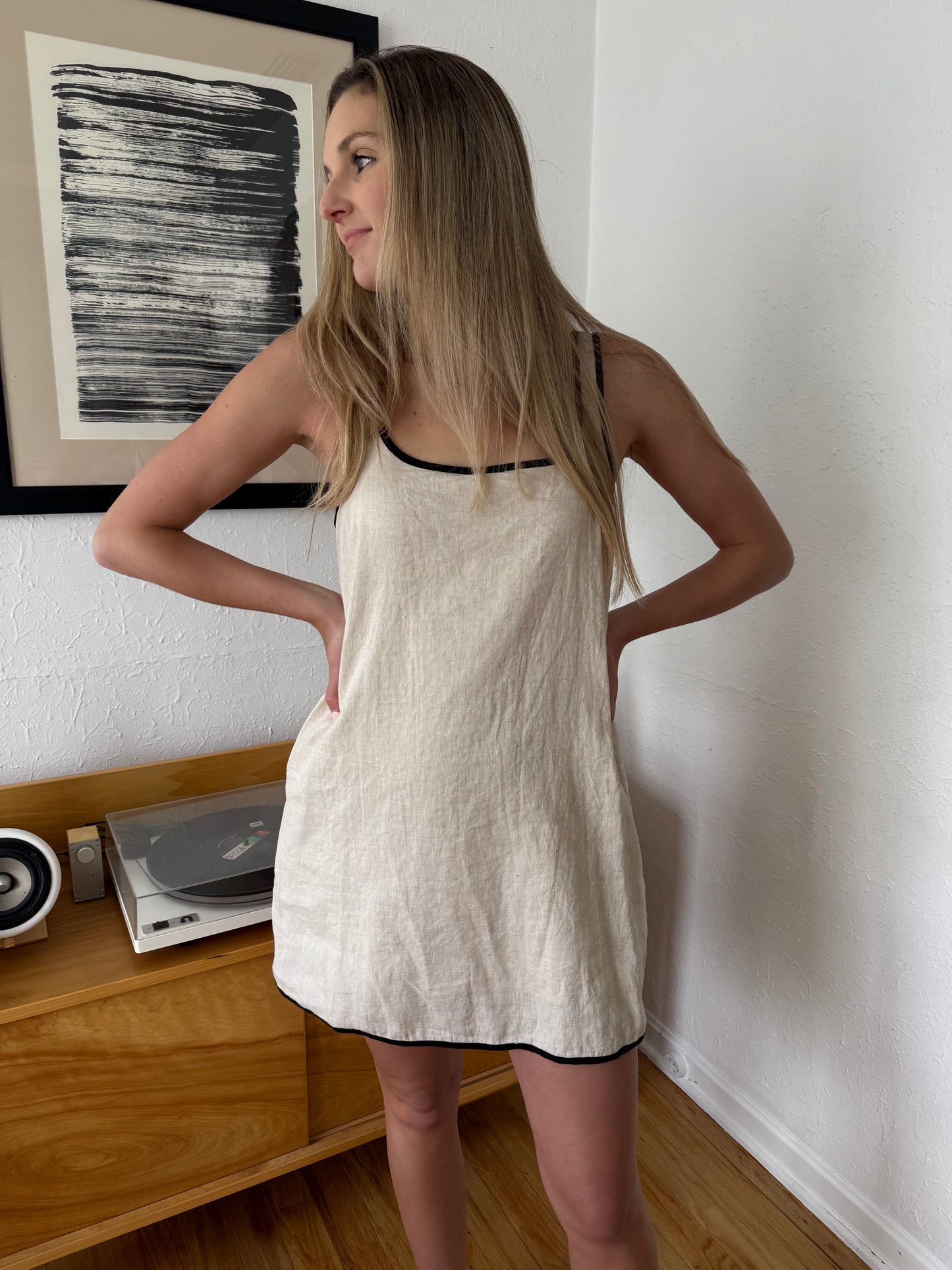 Miou Muse Dakota Cream Linen Tank Mini Dress