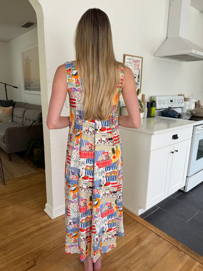 FRNCH Esther Market Print Pintuck Sleeveless Midi Dress