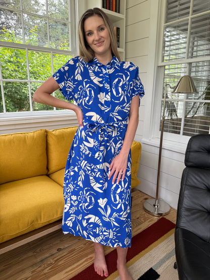 FRNCH Isola Blue Seaside Print Collared Midi Dress