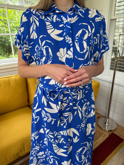FRNCH Isola Blue Seaside Print Collared Midi Dress