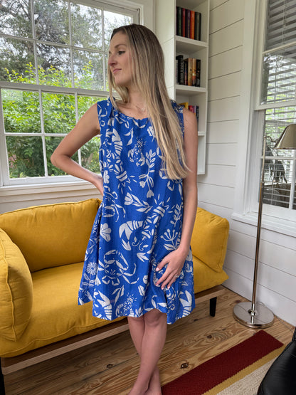 FRNCH Isola Blue Seaside Print Cotton Tank Mini Dress
