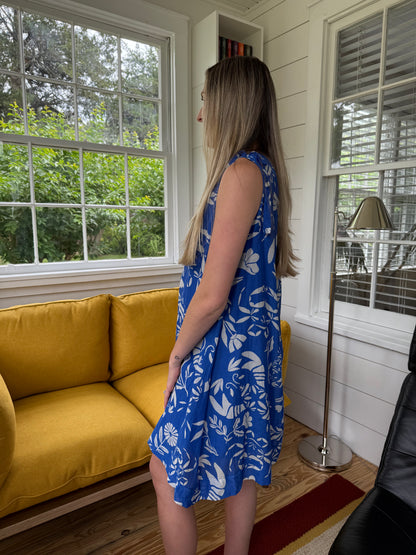 FRNCH Isola Blue Seaside Print Cotton Tank Mini Dress