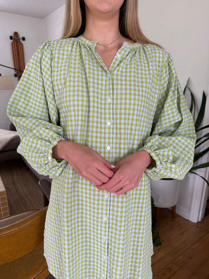 FRNCH Noely Green and Blue Gingham Buttoned Mini Dress