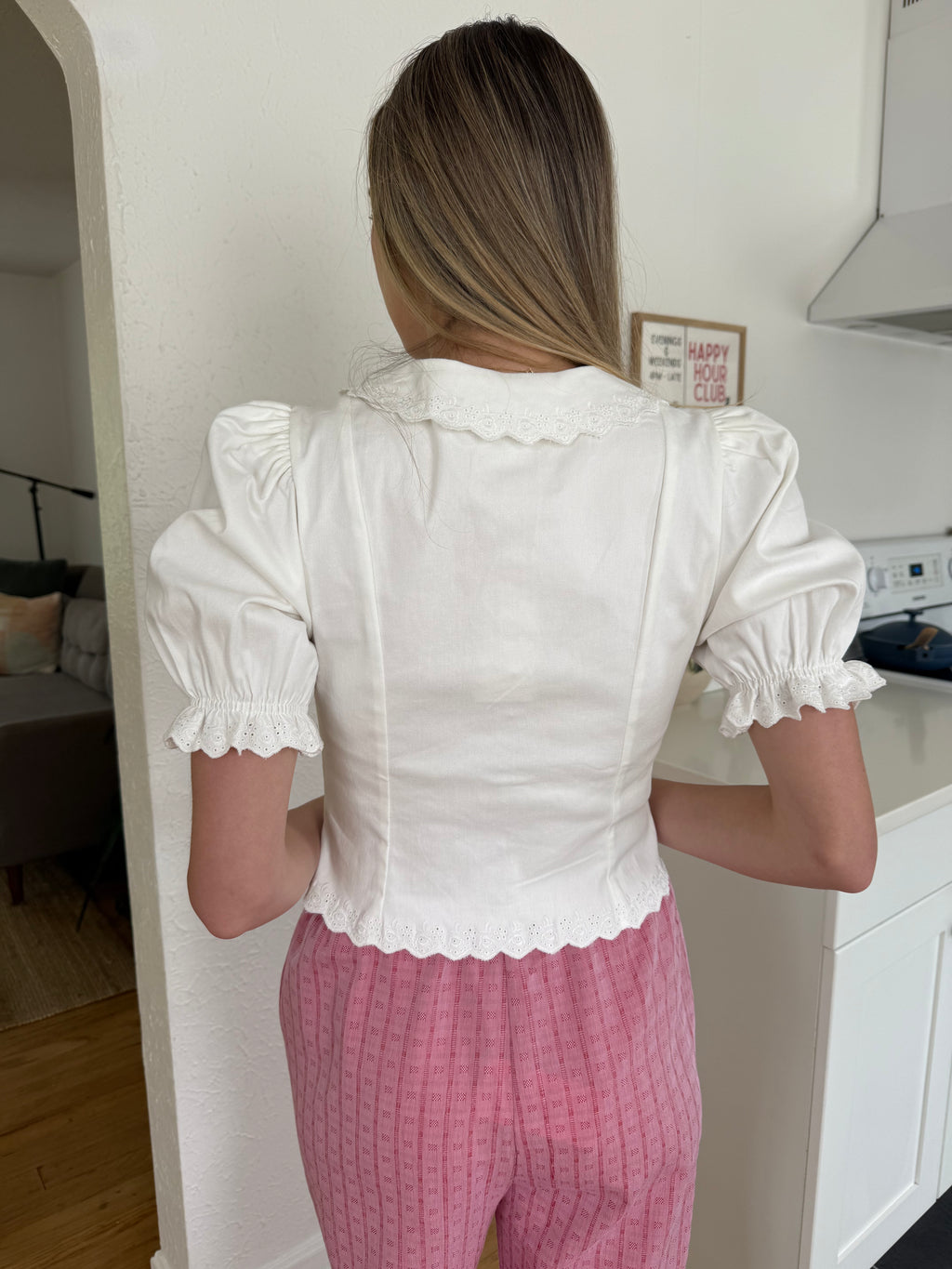 Sofie the Label Eloise White Eyelet Collared Puff Sleeve Top