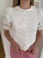 Sofie the Label Eloise White Eyelet Collared Puff Sleeve Top