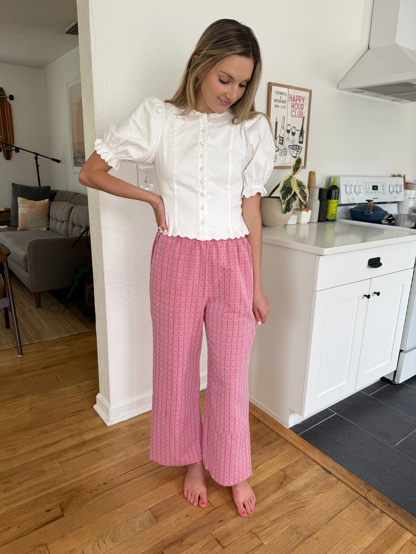 FRNCH Edvina Red Embroidered Print Wide Leg Pants