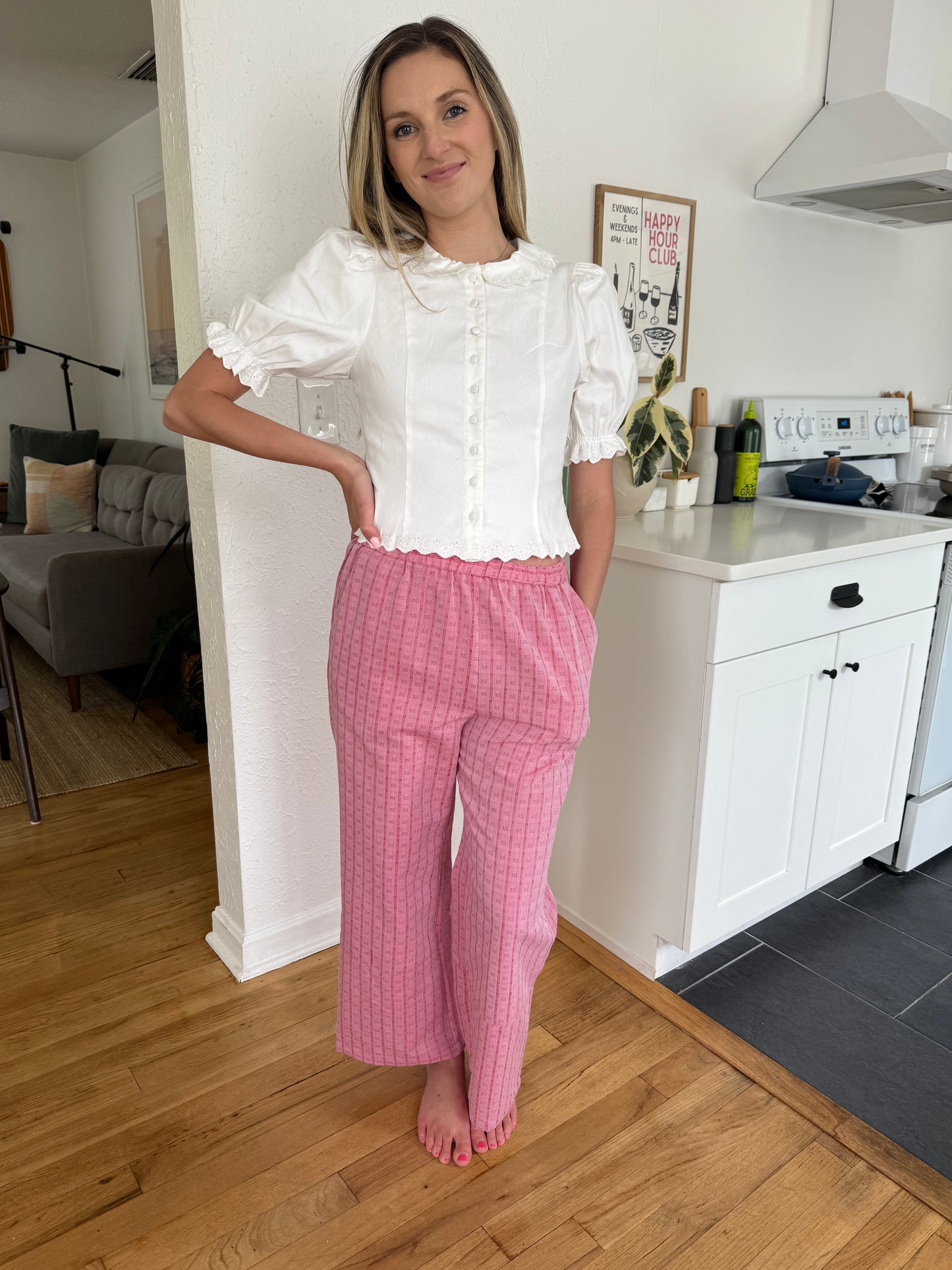 FRNCH Edvina Red Embroidered Print Wide Leg Pants