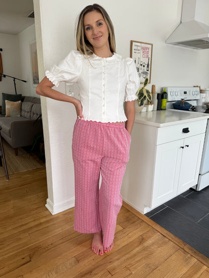 FRNCH Edvina Red Embroidered Print Wide Leg Pants