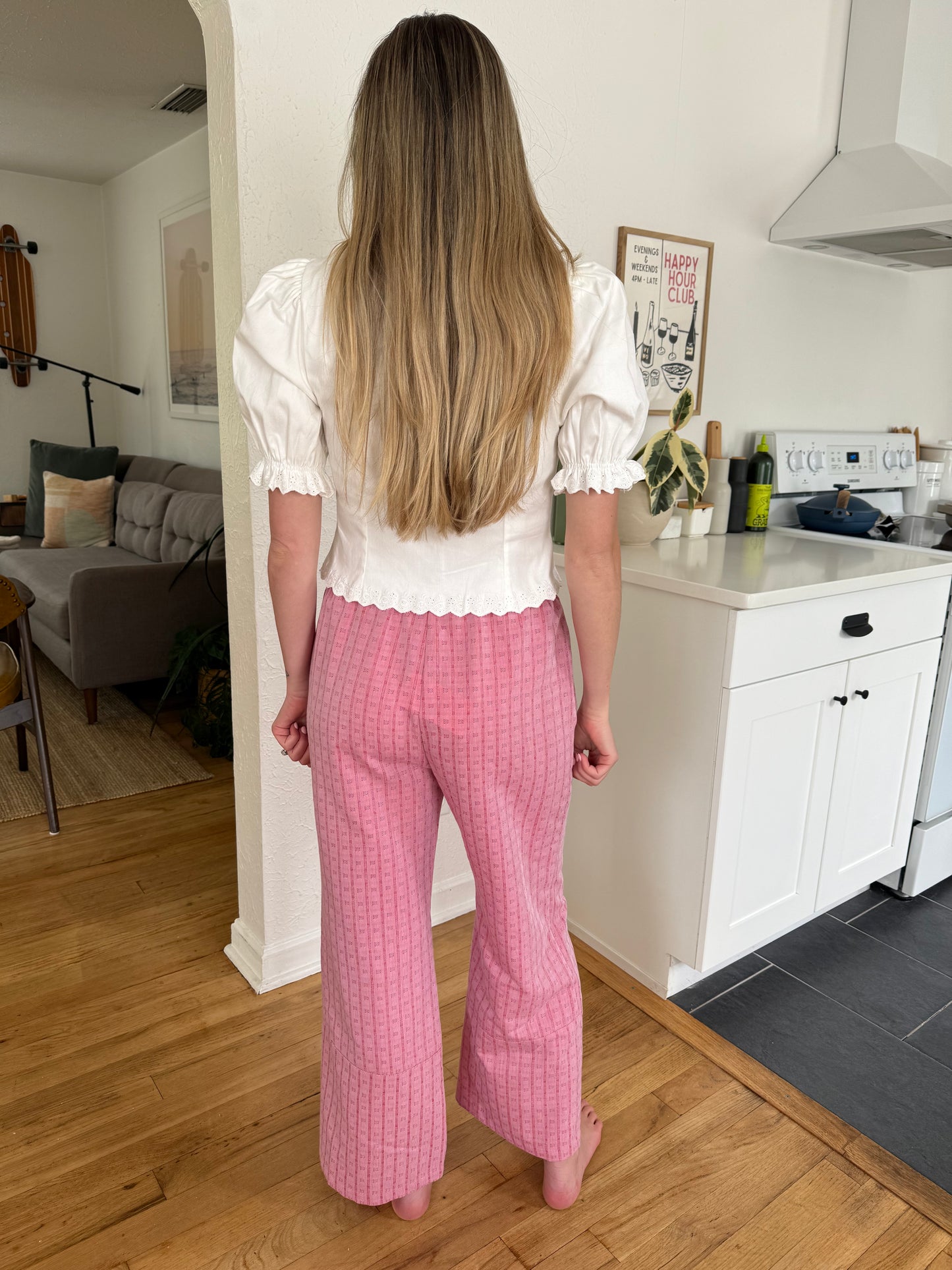 FRNCH Edvina Red Embroidered Print Wide Leg Pants
