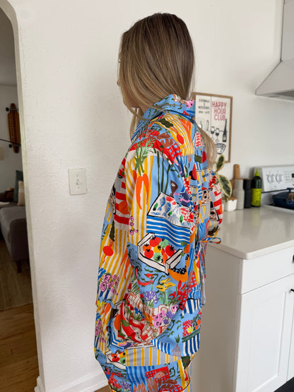 FRNCH Cloane Bold Market Print Buttoned Top