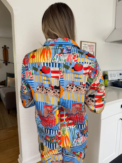 FRNCH Cloane Bold Market Print Buttoned Top