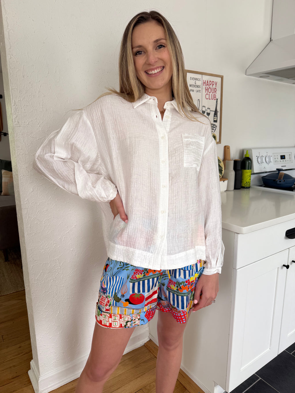 FRNCH Charlotte White Crinkle Buttoned Long Sleeve Top