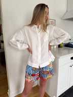 FRNCH Charlotte White Crinkle Buttoned Long Sleeve Top